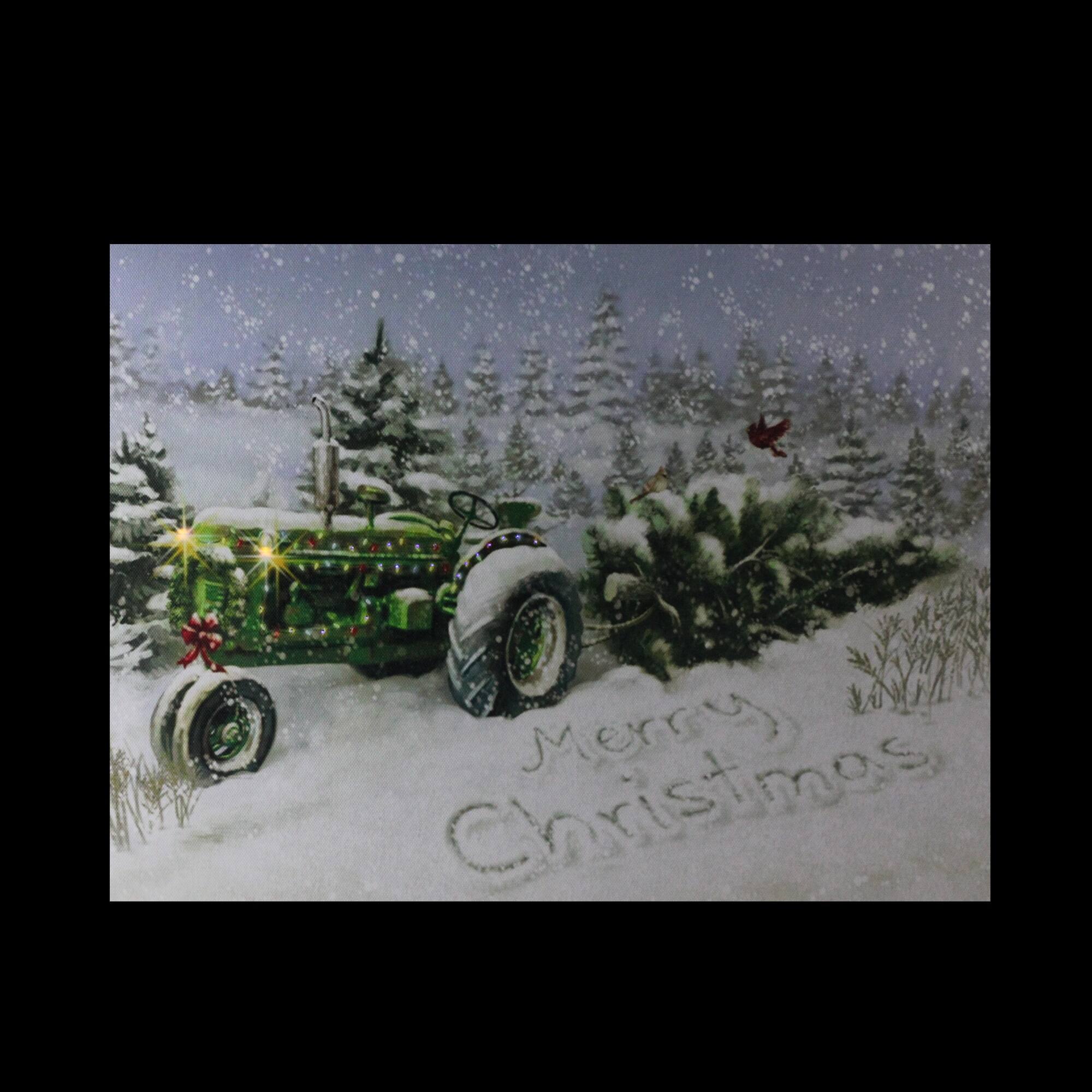 LED Lighted Merry Christmas Tractor Canvas Wall Art